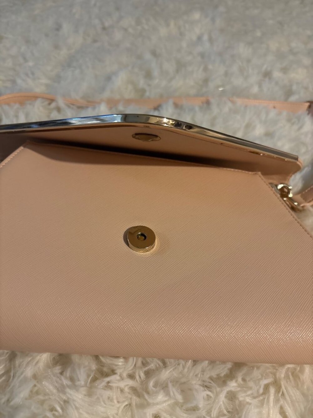Lacuttura New York Blush Pink Envelope Clutch Crossbody Purse Gold Hardware - Picture 6 of 16
